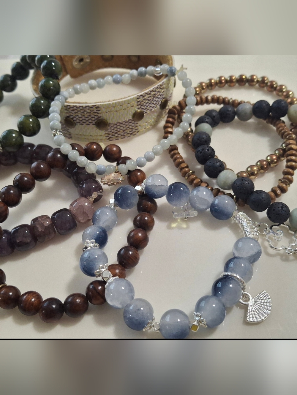 Natural Stone Beaded Bracelet Stack - Mixed Colors